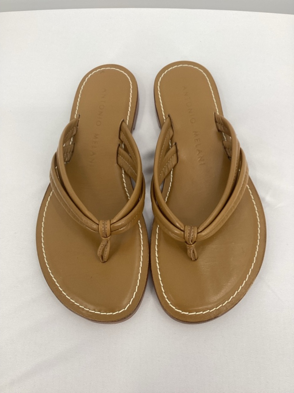 ANTONIO MELANI Tan Knotted Leather Thong Sandals